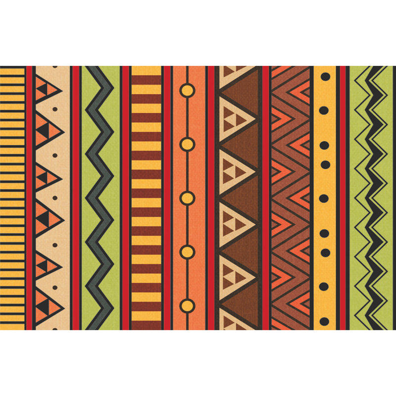Skorter | Dark Red Americana Tribal Carpet Striped Geometric Polyester Pet Friendly Stain Resistant Rug for Accent Area