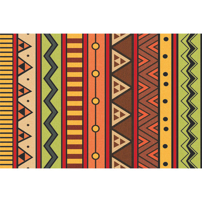 Skorter | Dark Red Americana Tribal Carpet Striped Geometric Polyester Pet Friendly Stain Resistant Rug for Accent Area