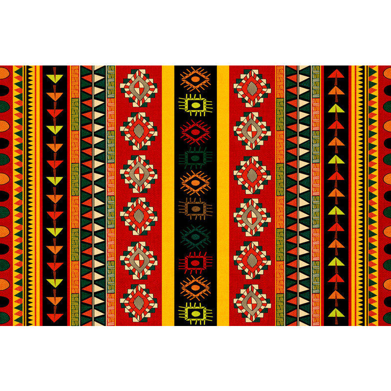 Skorter | Dark Red Americana Tribal Carpet Striped Geometric Polyester Pet Friendly Stain Resistant Rug for Accent Area