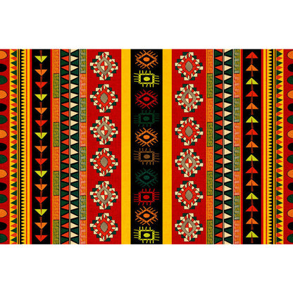 Skorter | Dark Red Americana Tribal Carpet Striped Geometric Polyester Pet Friendly Stain Resistant Rug for Accent Area