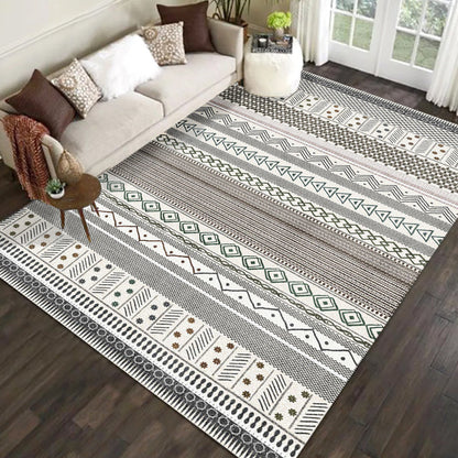 Skorter | Bohemian Striped Geometric Rug Fabric Rug for Living Room Non-Slip Back Rug in Light Green and Brown