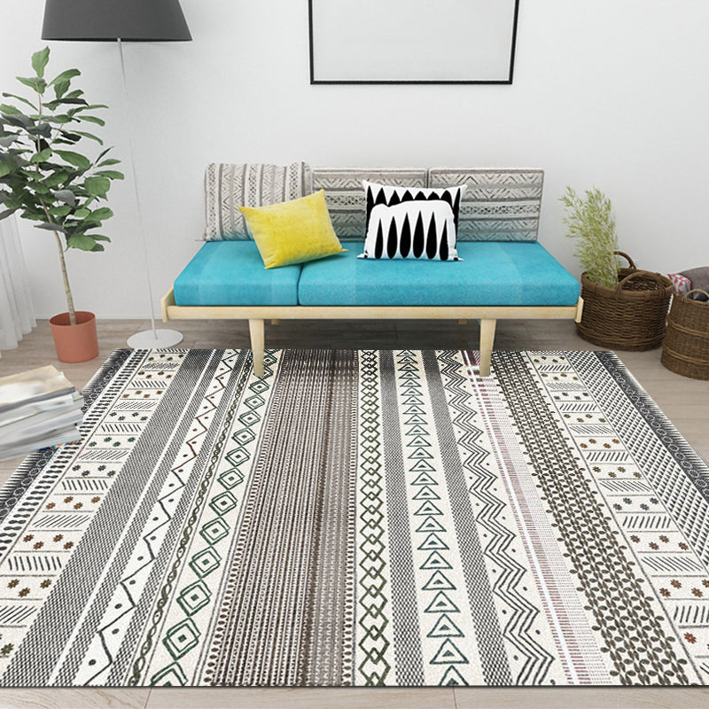Skorter | Bohemian Striped Geometric Rug Fabric Rug for Living Room Non-Slip Back Rug in Light Green and Brown