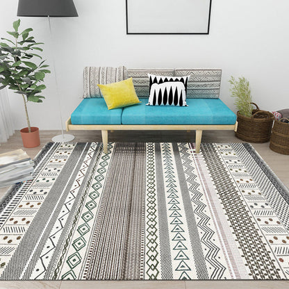 Skorter | Bohemian Striped Geometric Rug Fabric Rug for Living Room Non-Slip Back Rug in Light Green and Brown