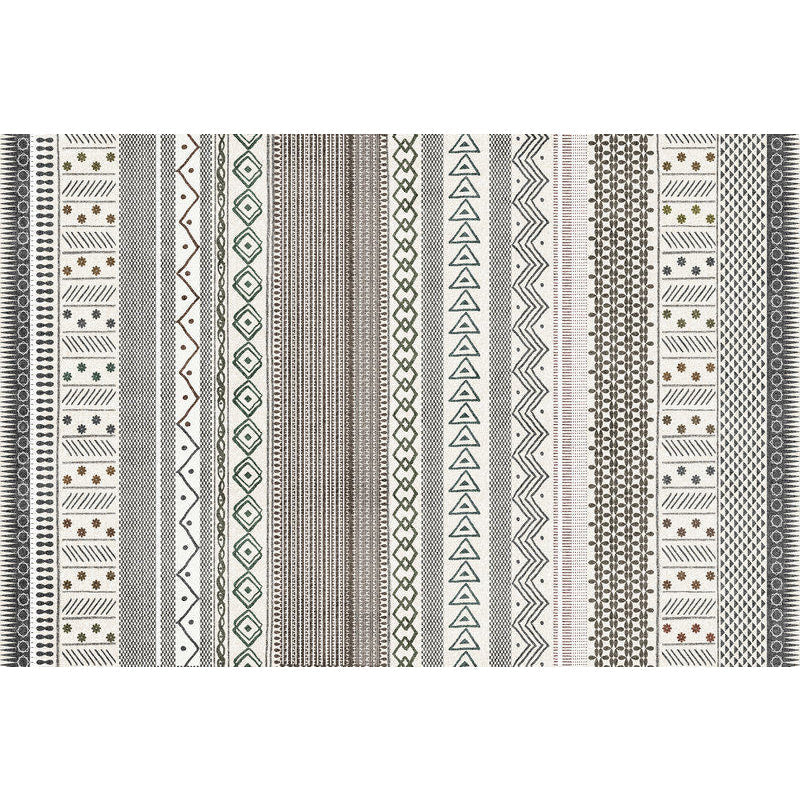 Skorter | Bohemian Striped Geometric Rug Fabric Rug for Living Room Non-Slip Back Rug in Light Green and Brown