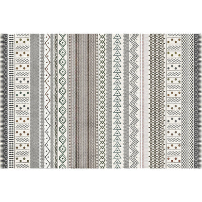 Skorter | Bohemian Striped Geometric Rug Fabric Rug for Living Room Non-Slip Back Rug in Light Green and Brown