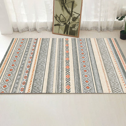 Skorter | Bohemian Style Indoor Rug Striped Geometric Shine Rug with Zigzag Lines and Diamond Synthetic Non-Slip Rug