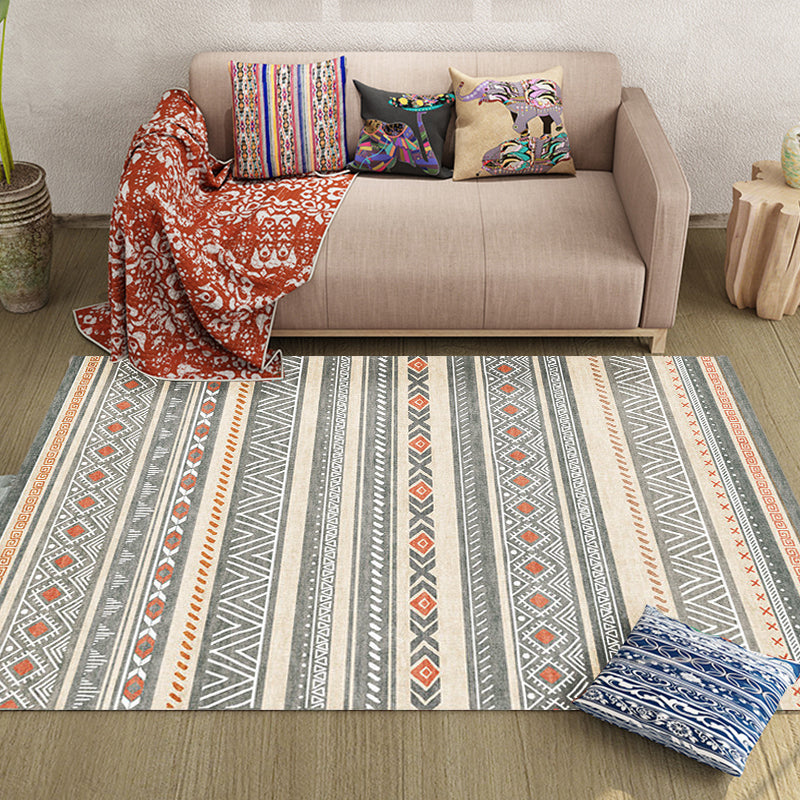 Skorter | Bohemian Style Indoor Rug Striped Geometric Shine Rug with Zigzag Lines and Diamond Synthetic Non-Slip Rug