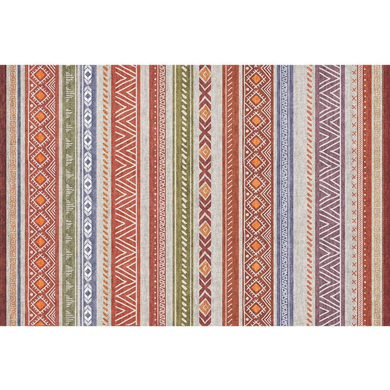 Skorter | Bohemian Style Indoor Rug Striped Geometric Shine Rug with Zigzag Lines and Diamond Synthetic Non-Slip Rug