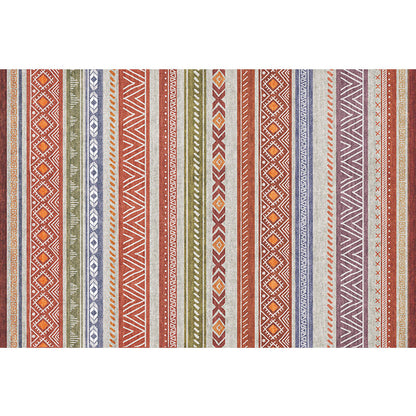 Skorter | Bohemian Style Indoor Rug Striped Geometric Shine Rug with Zigzag Lines and Diamond Synthetic Non-Slip Rug