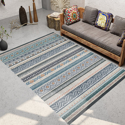 Skorter | Bohemian Style Indoor Rug Striped Geometric Shine Rug with Zigzag Lines and Diamond Synthetic Non-Slip Rug