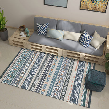 Skorter | Bohemian Style Indoor Rug Striped Geometric Shine Rug with Zigzag Lines and Diamond Synthetic Non-Slip Rug