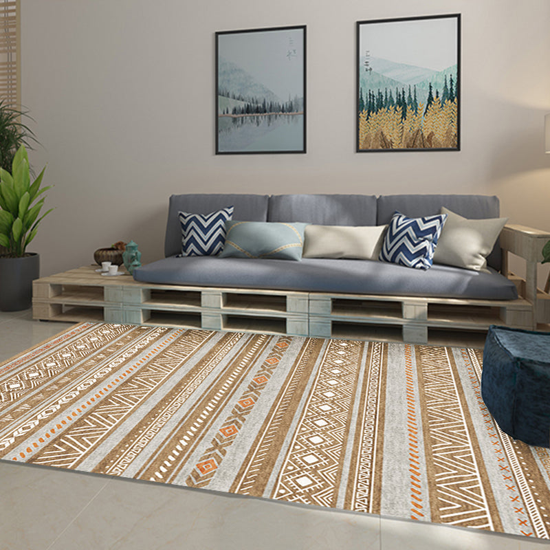 Skorter | Bohemian Style Indoor Rug Striped Geometric Shine Rug with Zigzag Lines and Diamond Synthetic Non-Slip Rug