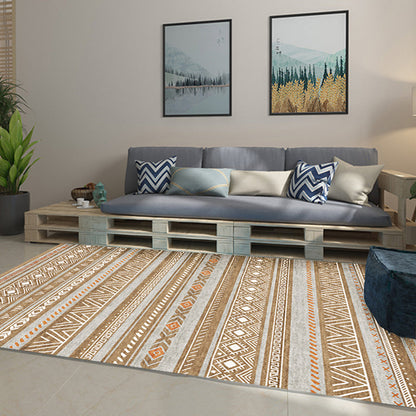 Skorter | Bohemian Style Indoor Rug Striped Geometric Shine Rug with Zigzag Lines and Diamond Synthetic Non-Slip Rug