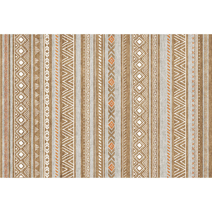 Skorter | Bohemian Style Indoor Rug Striped Geometric Shine Rug with Zigzag Lines and Diamond Synthetic Non-Slip Rug