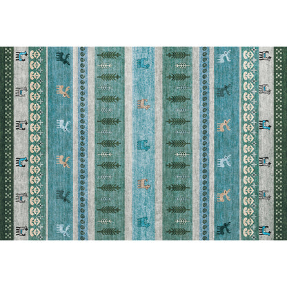 Skorter | Bohemian striped geometric rug with botanical and animal motifs synthetic non-slip backing pet-friendly area rug