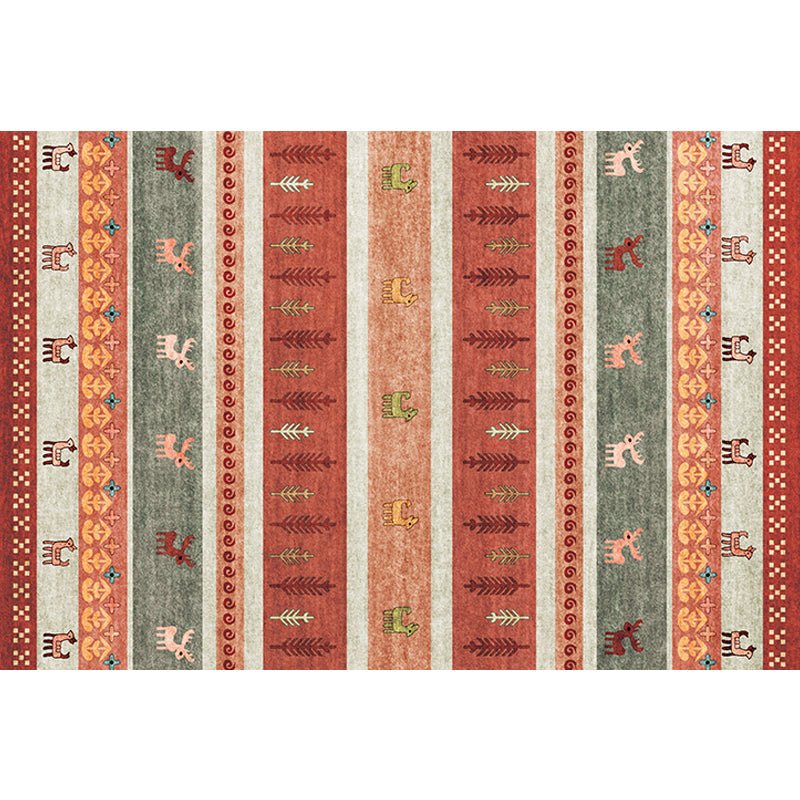 Skorter | Bohemian striped geometric rug with botanical and animal motifs synthetic non-slip backing pet-friendly area rug