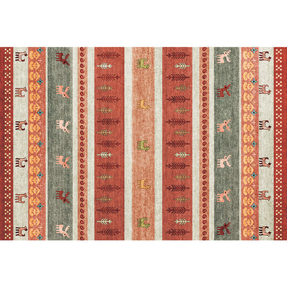 Skorter | Bohemian striped geometric rug with botanical and animal motifs synthetic non-slip backing pet-friendly area rug