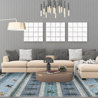 Skorter | Bohemian striped geometric rug with botanical and animal motifs synthetic non-slip backing pet-friendly area rug