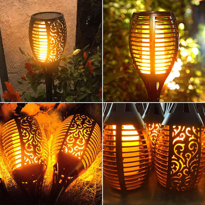 Skørter | 4 Pack Solar Outdoor LED Lights with Flaming Hat, Waterproof Solar Garden Lights for Pathway Landscaping Patio Decor