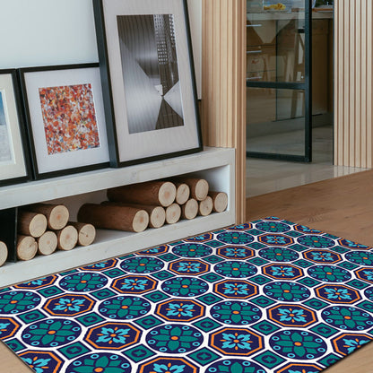 Skorter | Eastern geometric floral pattern rug in green Moroccan rug polyester non-slip backing rug for bedroom