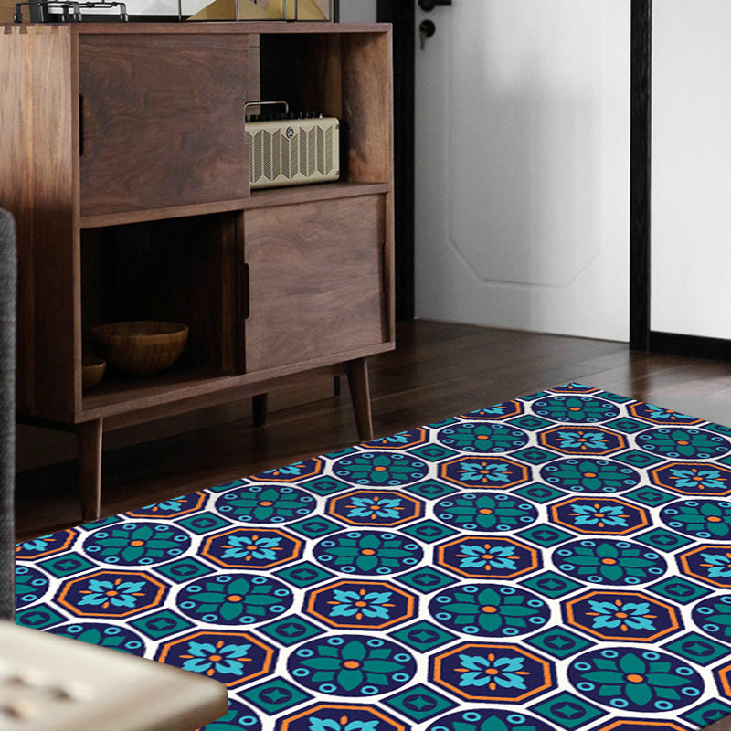 Skorter | Eastern geometric floral pattern rug in green Moroccan rug polyester non-slip backing rug for bedroom