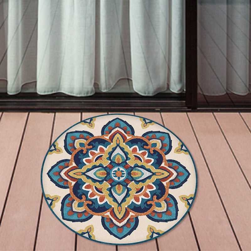 Skorter | Blue and Yellow Southwest Rug Synthetic Tribal Rug Non-Slip Back Area Rug for Bedroom