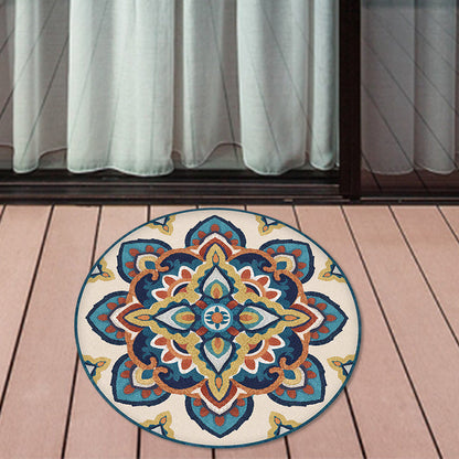 Skorter | Blue and Yellow Southwest Rug Synthetic Tribal Rug Non-Slip Back Area Rug for Bedroom