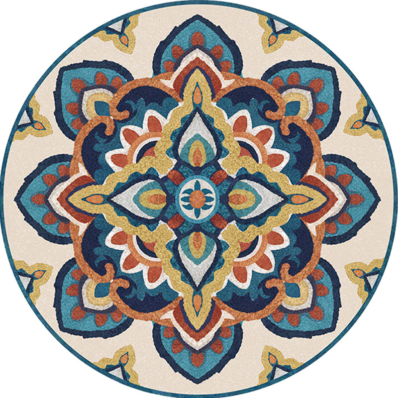 Skorter | Blue and Yellow Southwest Rug Synthetic Tribal Rug Non-Slip Back Area Rug for Bedroom
