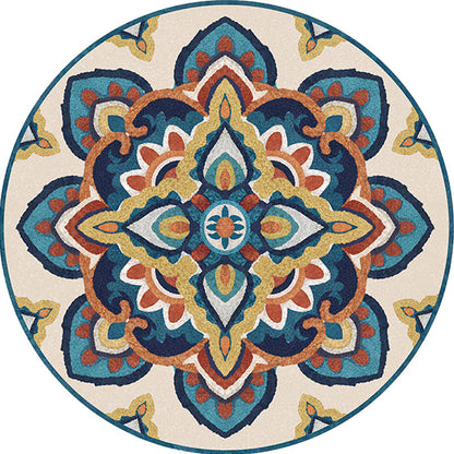 Skorter | Blue and Yellow Southwest Rug Synthetic Tribal Rug Non-Slip Back Area Rug for Bedroom