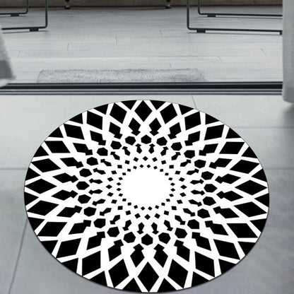 Skorter | Black and White Moroccan Carpet Polyester Floral Carpet Non-Slip Back Carpet for Living Room