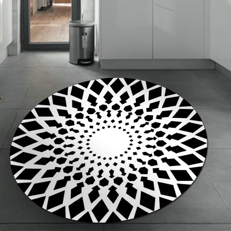 Skorter | Black and White Moroccan Carpet Polyester Floral Carpet Non-Slip Back Carpet for Living Room