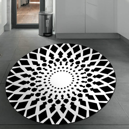 Skorter | Black and White Moroccan Carpet Polyester Floral Carpet Non-Slip Back Carpet for Living Room