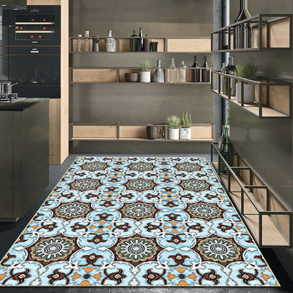 Skorter | Blue and brown Moroccan carpet polyester floral pattern non-slip rug for home decor