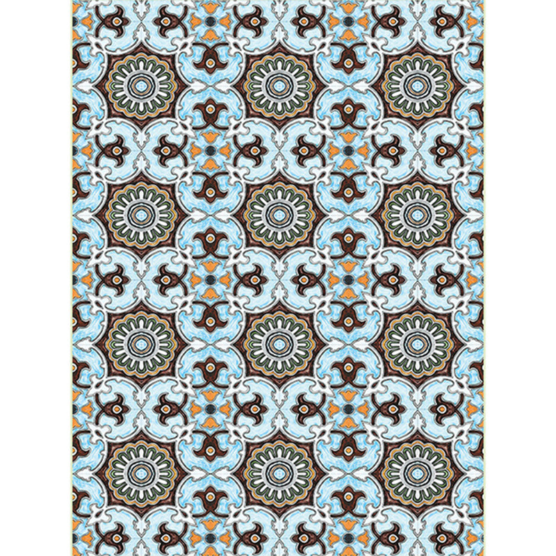 Skorter | Blue and brown Moroccan carpet polyester floral pattern non-slip rug for home decor