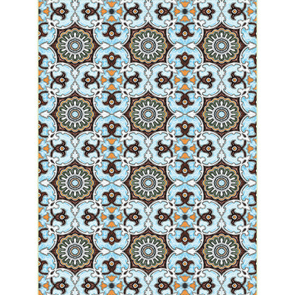 Skorter | Blue and brown Moroccan carpet polyester floral pattern non-slip rug for home decor