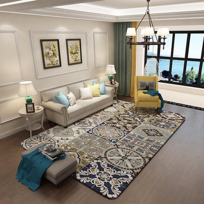 Skorter | Brown Moroccan Carpet Polyester Floral Diamond Rectangular Pattern Area Rug for Home Decor