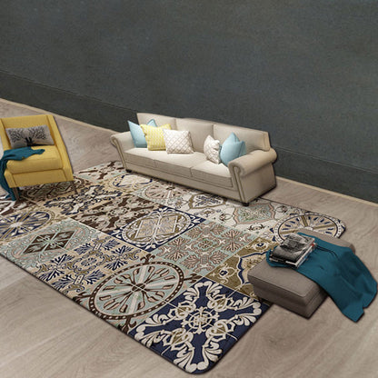 Skorter | Brown Moroccan Carpet Polyester Floral Diamond Rectangular Pattern Area Rug for Home Decor