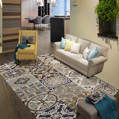 Skorter | Brown Moroccan Carpet Polyester Floral Diamond Rectangular Pattern Area Rug for Home Decor