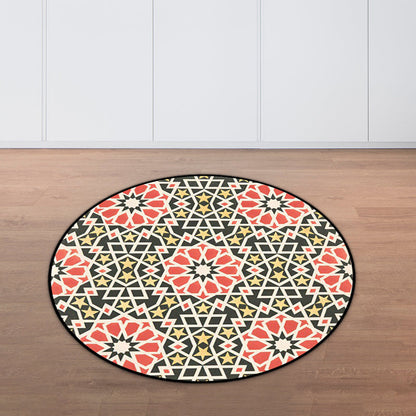Skorter | American Southwest Star Flower Carpet Red and Black Polyester Rug Non-Slip Back Carpet for Bedroom