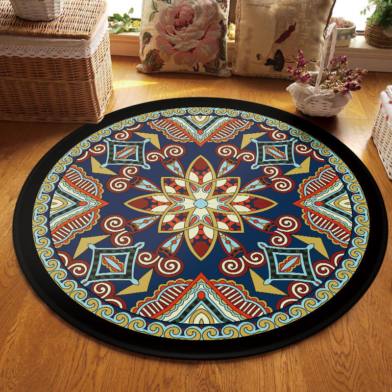 Skorter | Blue and Black Americana Rug Polyester Southwestern Rug non-slip backing Rug for Bedroom