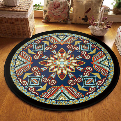 Skorter | Blue and Black Americana Rug Polyester Southwestern Rug non-slip backing Rug for Bedroom