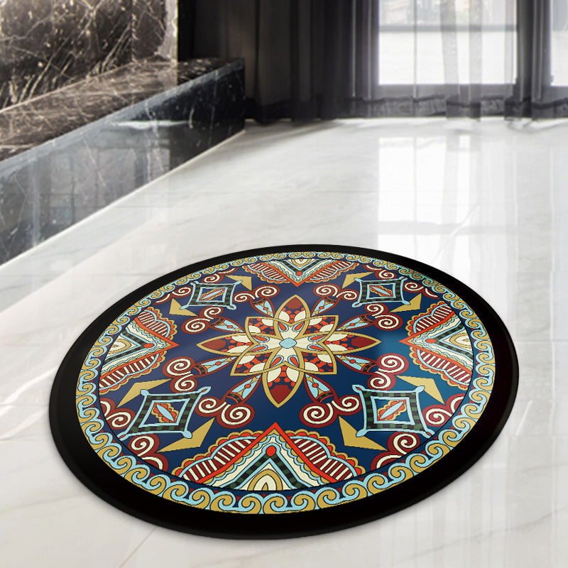 Skorter | Blue and Black Americana Rug Polyester Southwestern Rug non-slip backing Rug for Bedroom