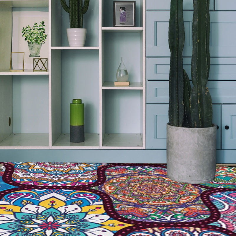 Skorter | Colorful Bedroom Moroccan Flower Dots Pattern Rug Polyester Machine Washable Non-Slip Back Rug