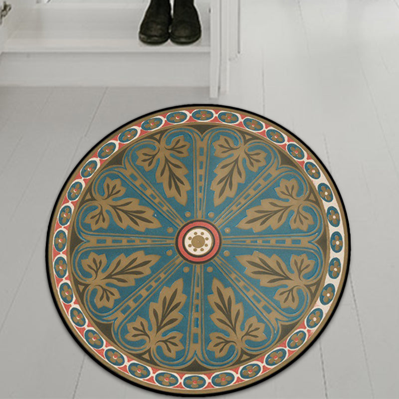 Skorter | Blue Americana Rug Polyester Southwestern Leaf Rug with Non-Slip Back for the Bedroom