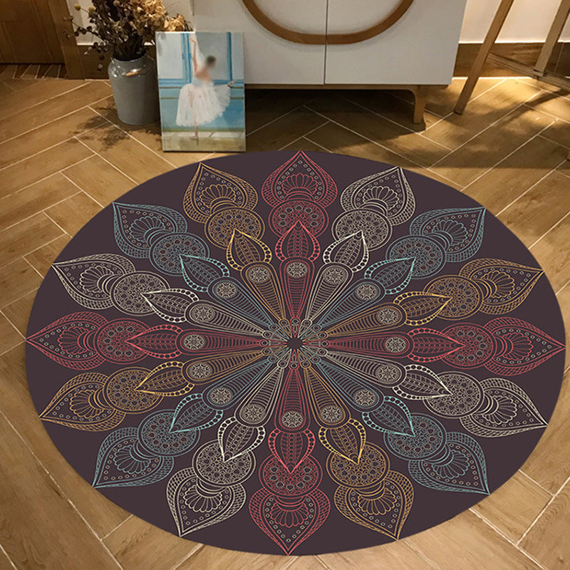 Skorter | Dark brown Moroccan rug flannel floral pattern rug washable non-slip backing rug for the living room