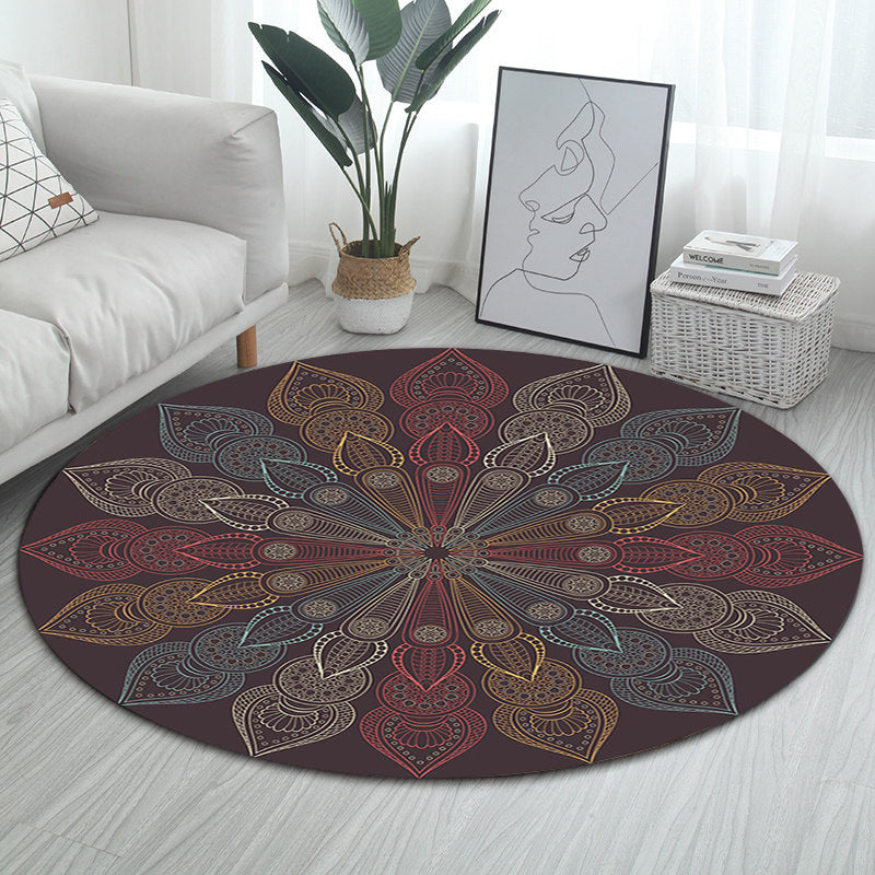 Skorter | Dark brown Moroccan rug flannel floral pattern rug washable non-slip backing rug for the living room