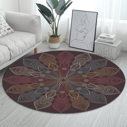Skorter | Dark brown Moroccan rug flannel floral pattern rug washable non-slip backing rug for the living room