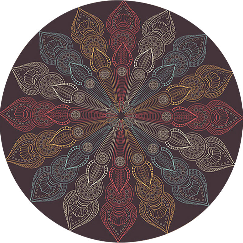 Skorter | Dark brown Moroccan rug flannel floral pattern rug washable non-slip backing rug for the living room