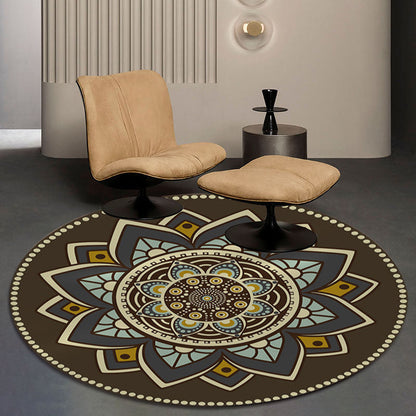 Skorter | Dark brown Moroccan rug flannel floral pattern rug washable non-slip backing rug for the living room