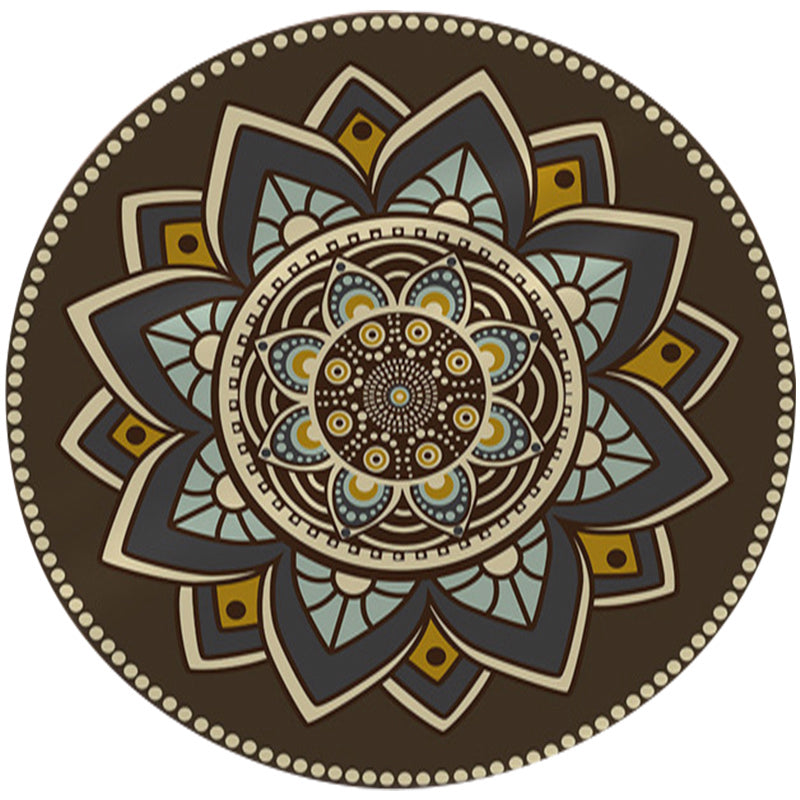 Skorter | Dark brown Moroccan rug flannel floral pattern rug washable non-slip backing rug for the living room